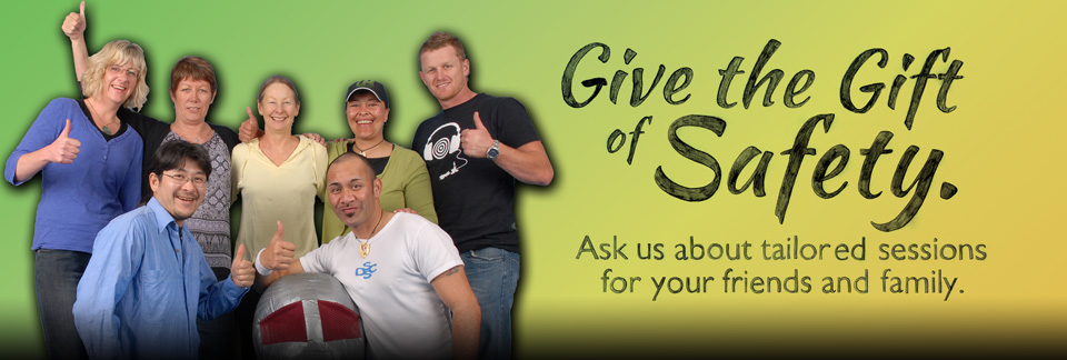 image of adult group with the text - give the gift of safety. ask us about tailored sessions for your friends and family