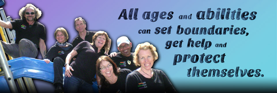 Image of adults with the text: All ages and abilities can set boundaries, get help and protect themselves