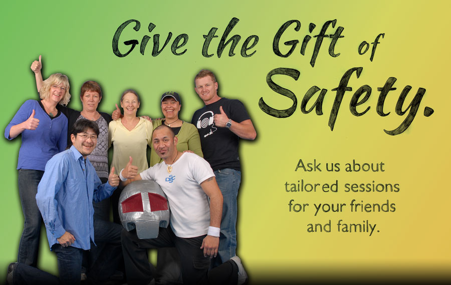 Image of adult group with the text: Give the gift of safety. Ask us about tailored sessions for your friends and family